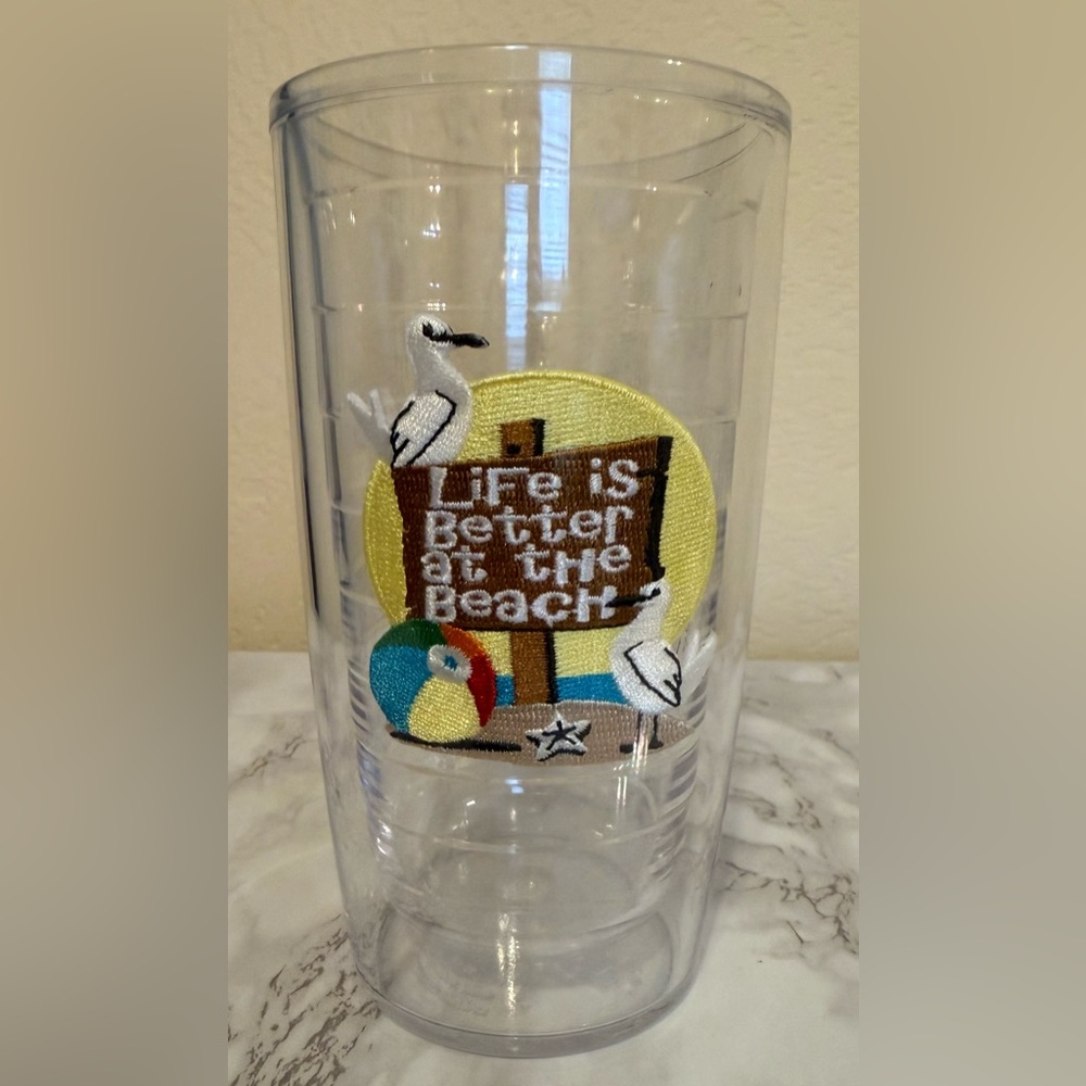 Beach-Themed Tumbler with Embroidered Patch